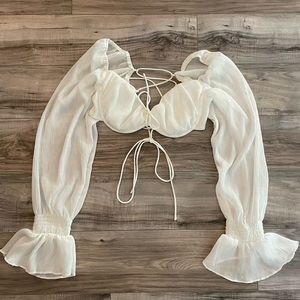 White Fox long sleep bra top with a lace up back